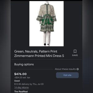 Zimmermann Green Printed Dress
